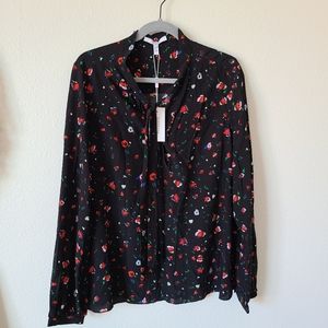 🍒Derek Lam Black Red Floral Evadne Blouse 8